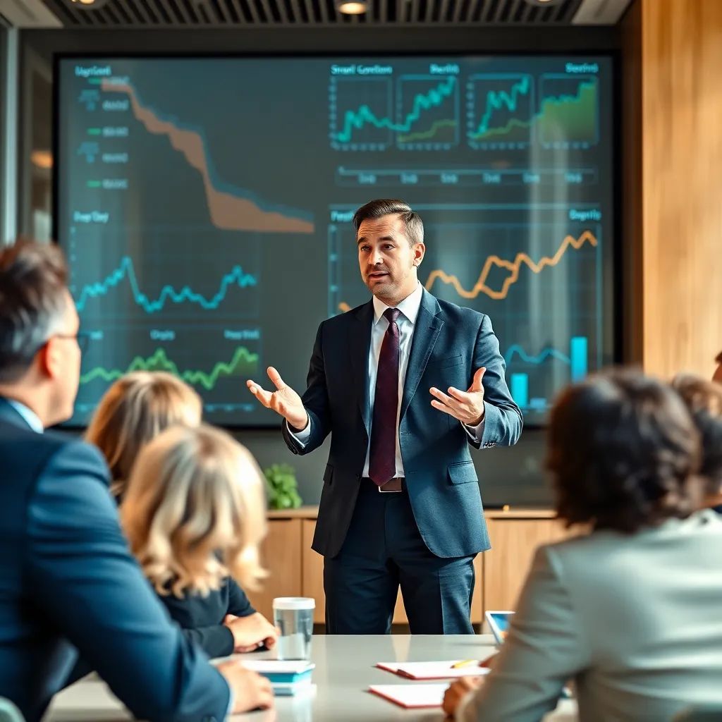 Business meeting with growth planning