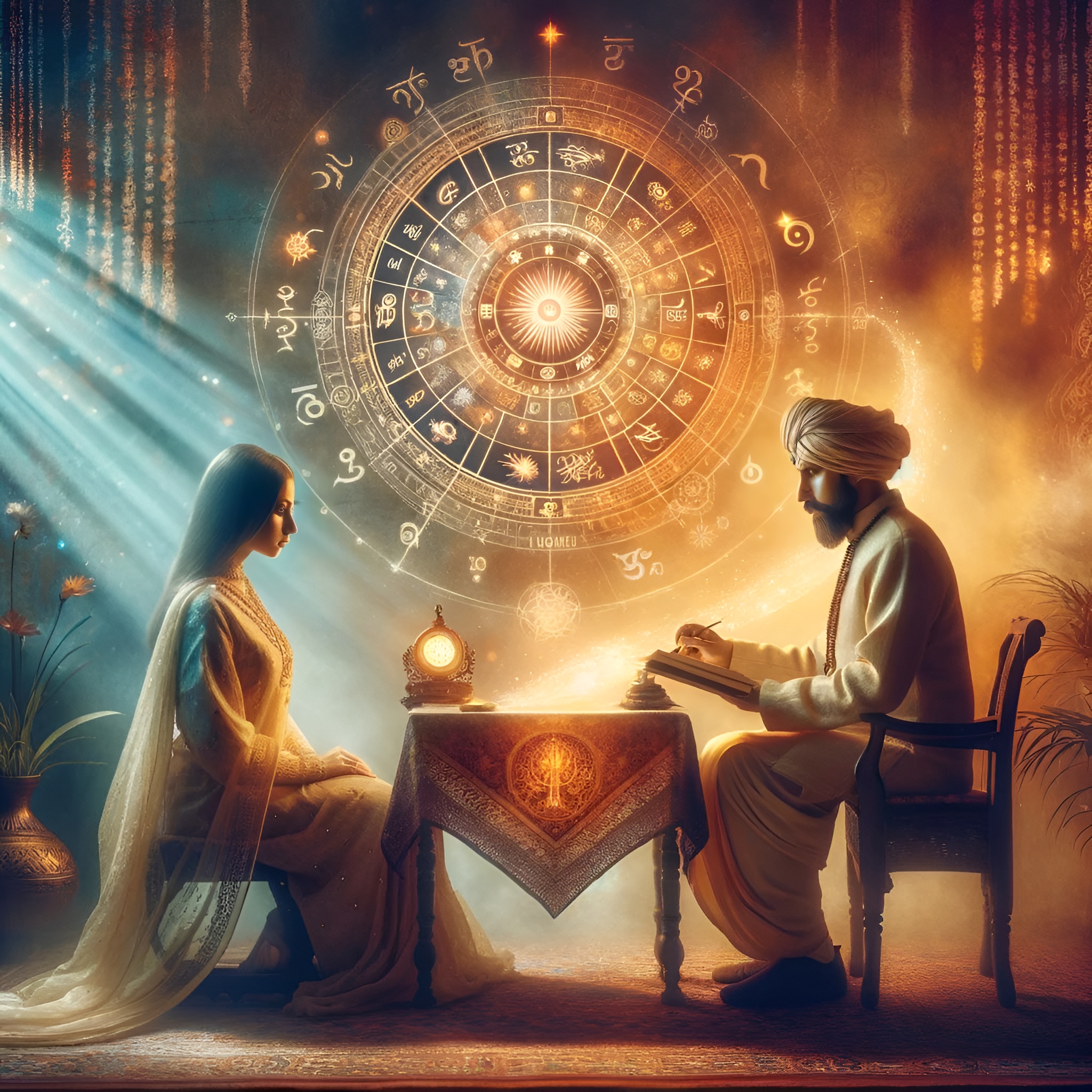 Couple consulting kundli charts for compatibility